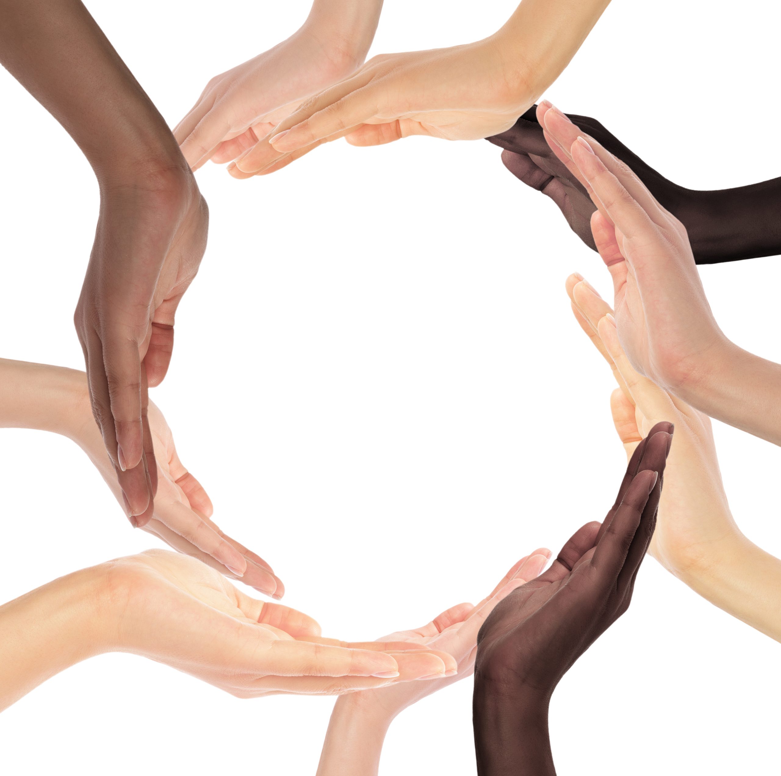 Conceptual symbol of multiracial human hands making a circle
